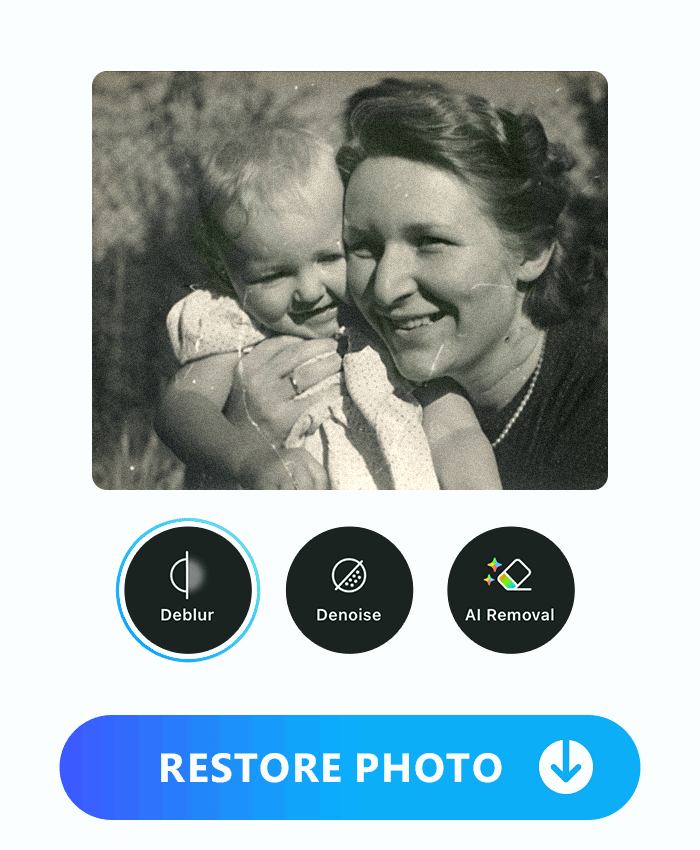 restore an old photo of a mother holding her child with PhotoDirector